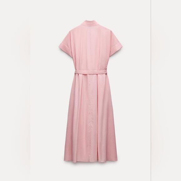 NWT ZARA BELTED SHIRTDRESS ZW COLLECTIONβpink - Picture 9 of 12
